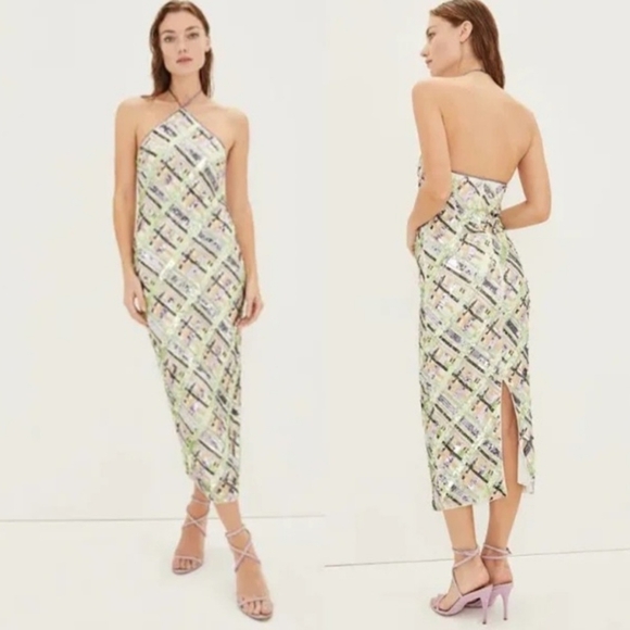 NWT Veronica Beard Cherie Dress 10 Sequin Halter Midi Violet Multi Slit Cocktail - Picture 1 of 15